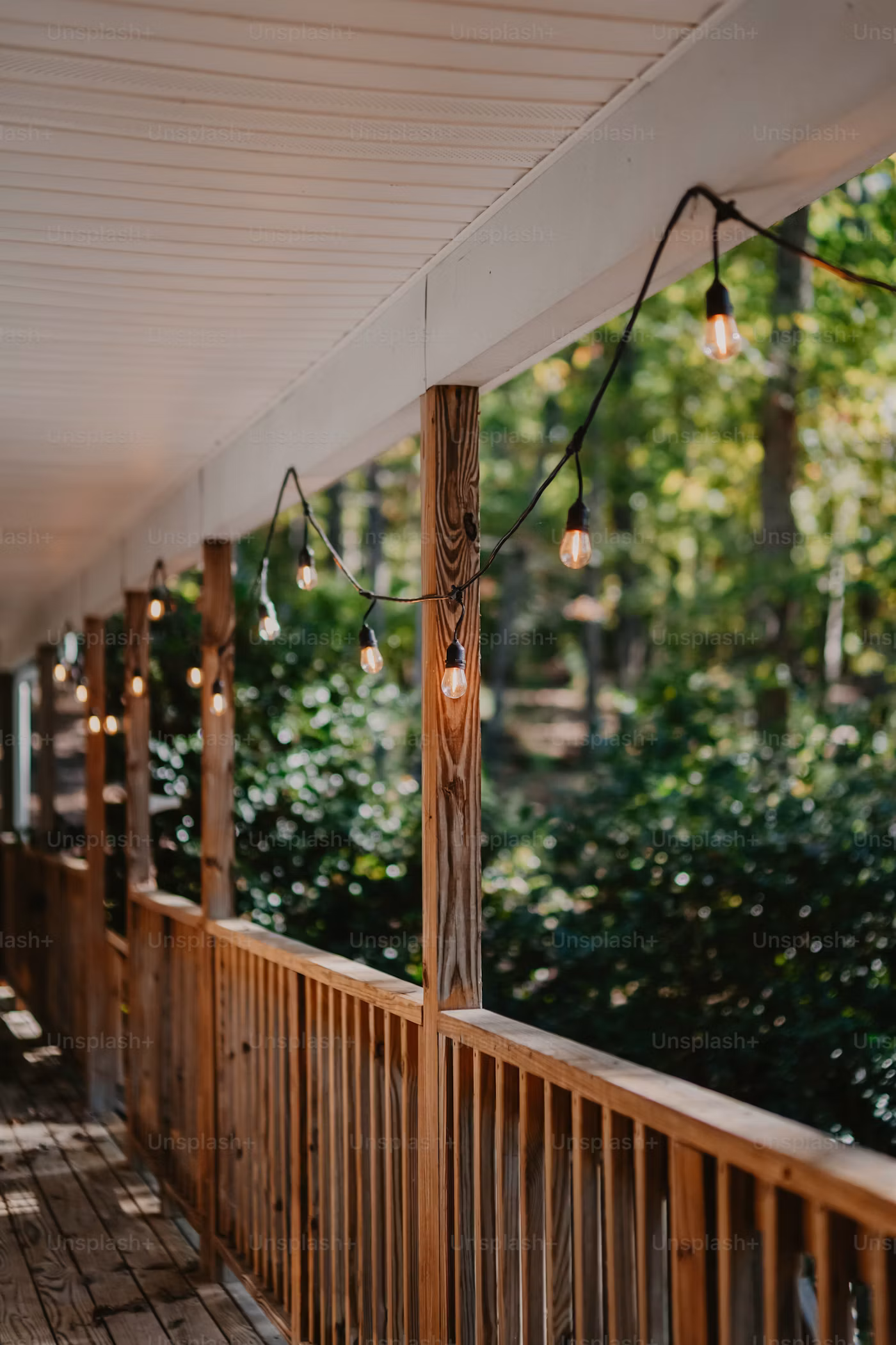 String lights glowing over the Inn porch